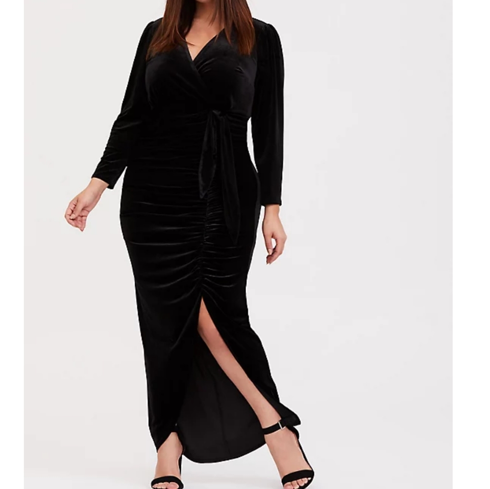 Torrid Size 14 Black Velvet Front Slit Maxi Dress